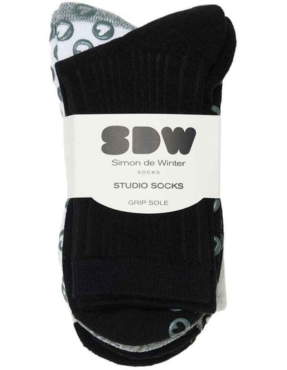 Grip Sole Mock Rib 3/4 Crew Socks 3 Pack in Multi