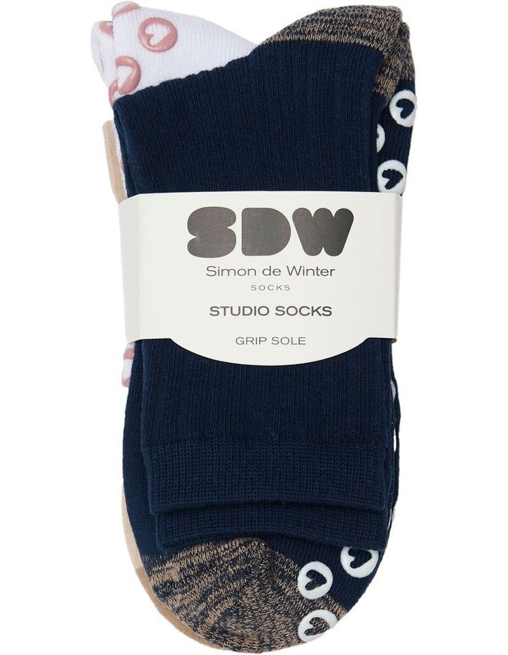 Grip Sole Mock Rib 3/4 Crew Socks 3 Pack in Multi