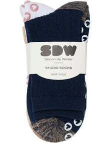 Grip Sole Mock Rib 3/4 Crew Socks 3 Pack in Multi