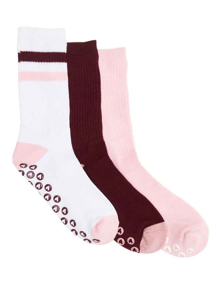 Stripe Grip Sole Rib Crew Socks 3 Pack in Multi