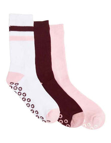 Stripe Grip Sole Rib Crew Socks 3 Pack in Multi