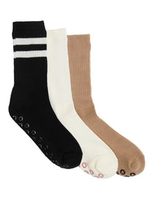 Stripe Grip Sole Rib Crew Socks 3 Pack in Multi