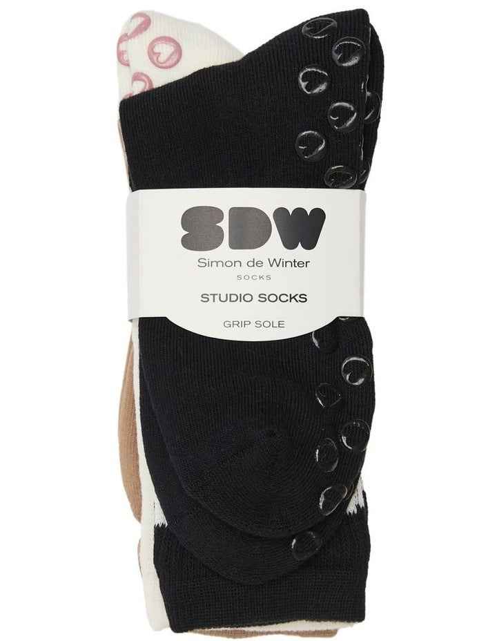 Stripe Grip Sole Rib Crew Socks 3 Pack in Multi