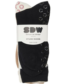 Stripe Grip Sole Rib Crew Socks 3 Pack in Multi