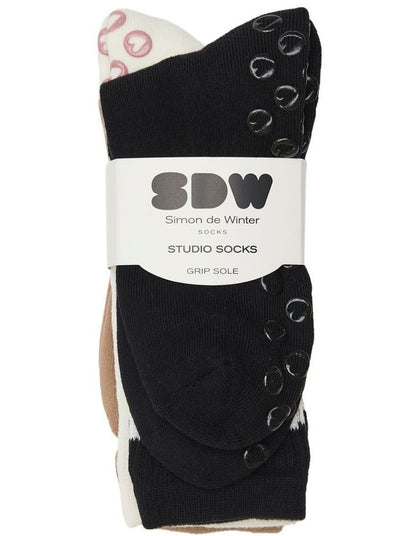 Stripe Grip Sole Rib Crew Socks 3 Pack in Multi