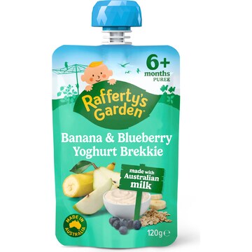 Rafferty's Garden Blueberry Banana & Pear Pouch Yoghurt Brekkie Baby Food 120g