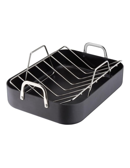 Hard Anodised 28cm Roaster with Rack in Black