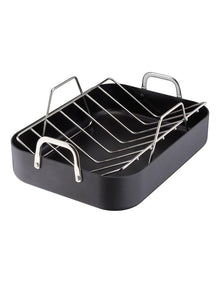 Hard Anodised 28cm Roaster with Rack in Black
