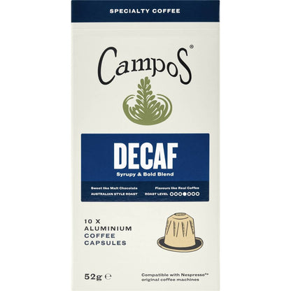 Campos Decaf Coffee Capsules Syrupy & Bold Blend 10 Pack