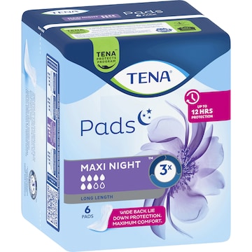 TENA Incontinence Pads Maxi Night Wide Back Long Length 6 pack