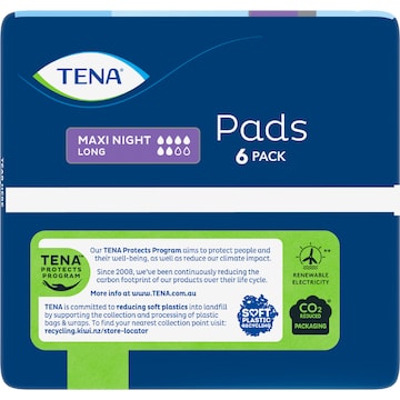 TENA Incontinence Pads Maxi Night Wide Back Long Length 6 pack