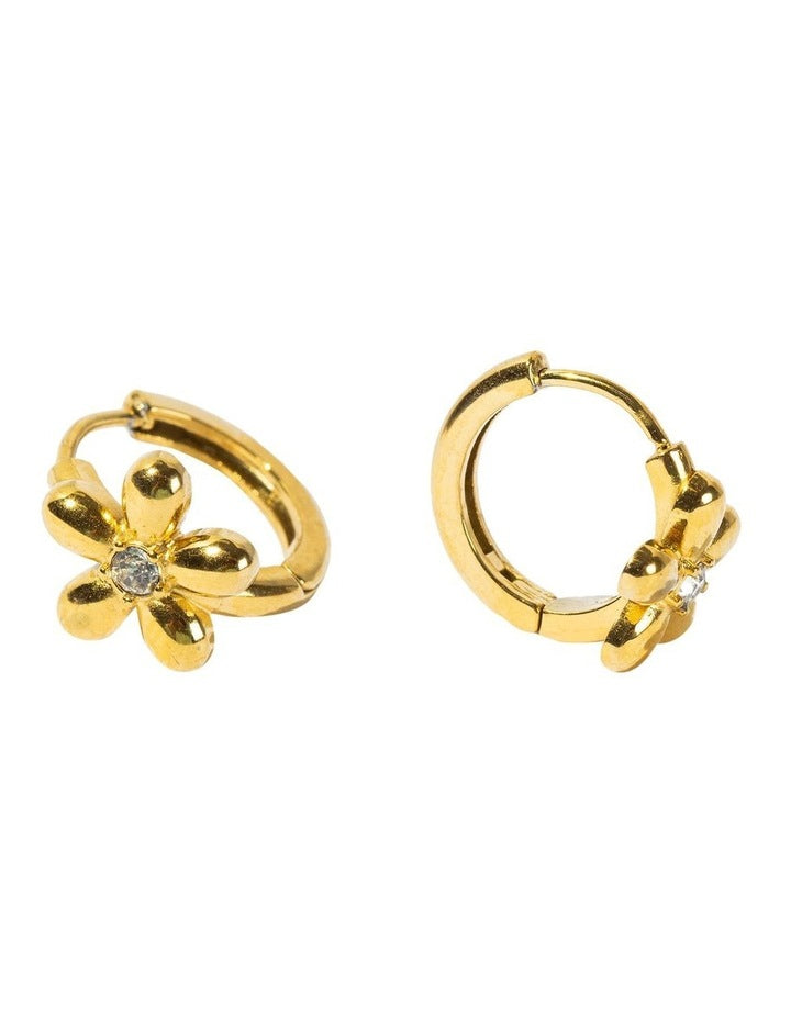 Tiny Flower Hoop Earrings in Gold