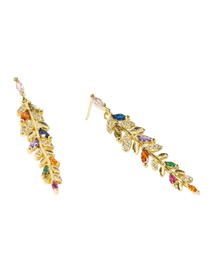 Mini Vine Leaf Drop Earrings in Multi
