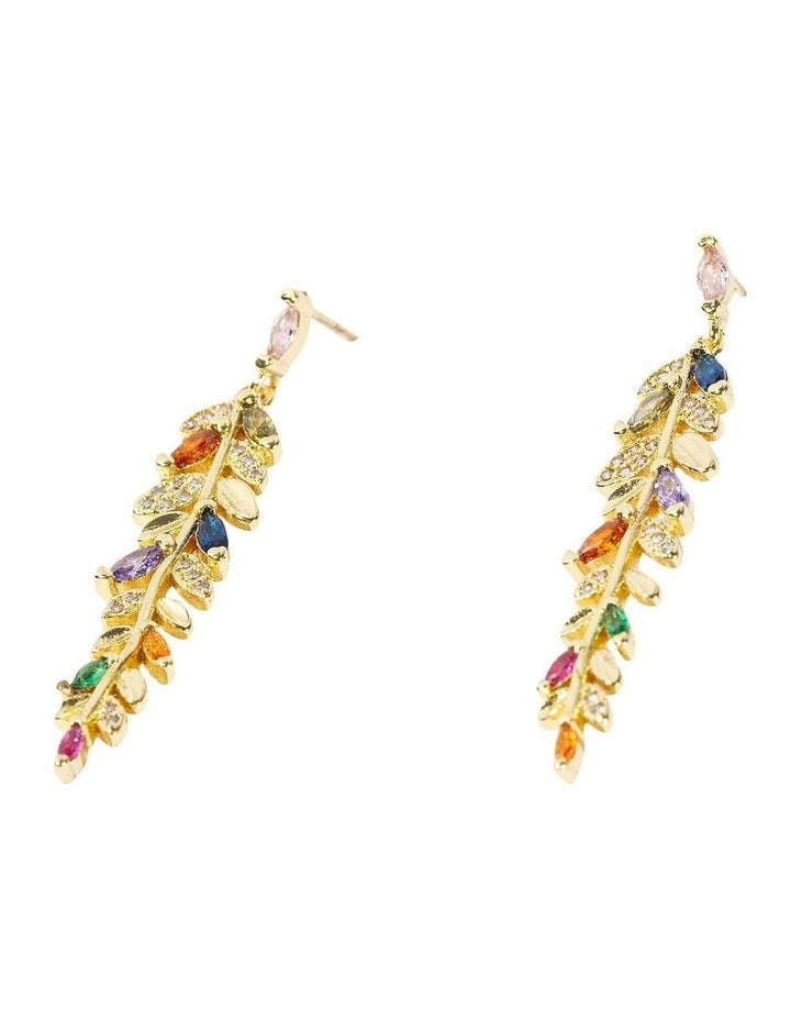 Mini Vine Leaf Drop Earrings in Multi
