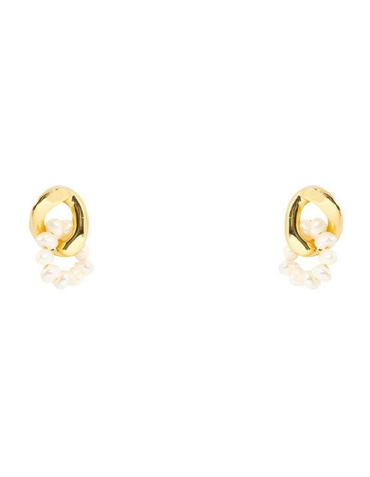 Petite Pearl Link Earrings in Gold
