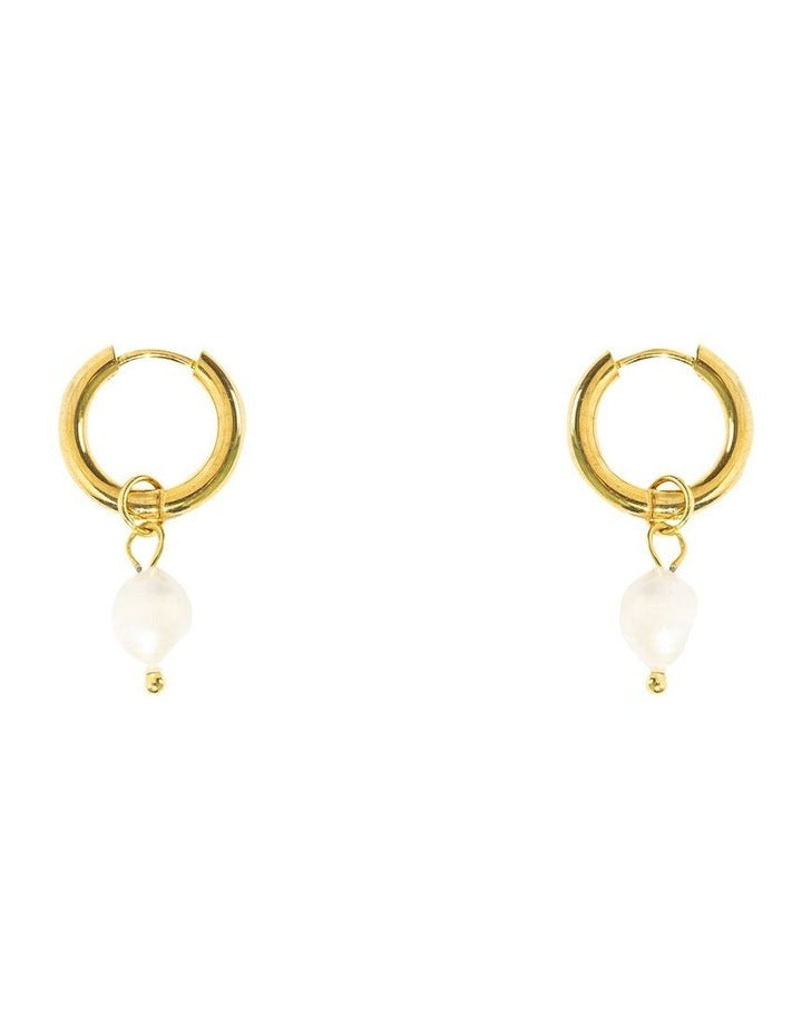 Classic Hoop with Pearl Earring in Gold