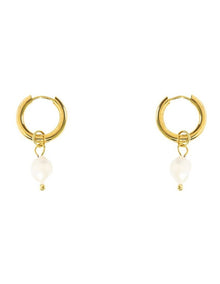 Classic Hoop with Pearl Earring in Gold