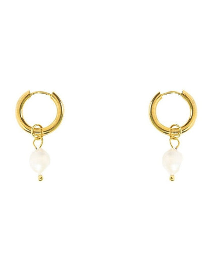 Classic Hoop with Pearl Earring in Gold
