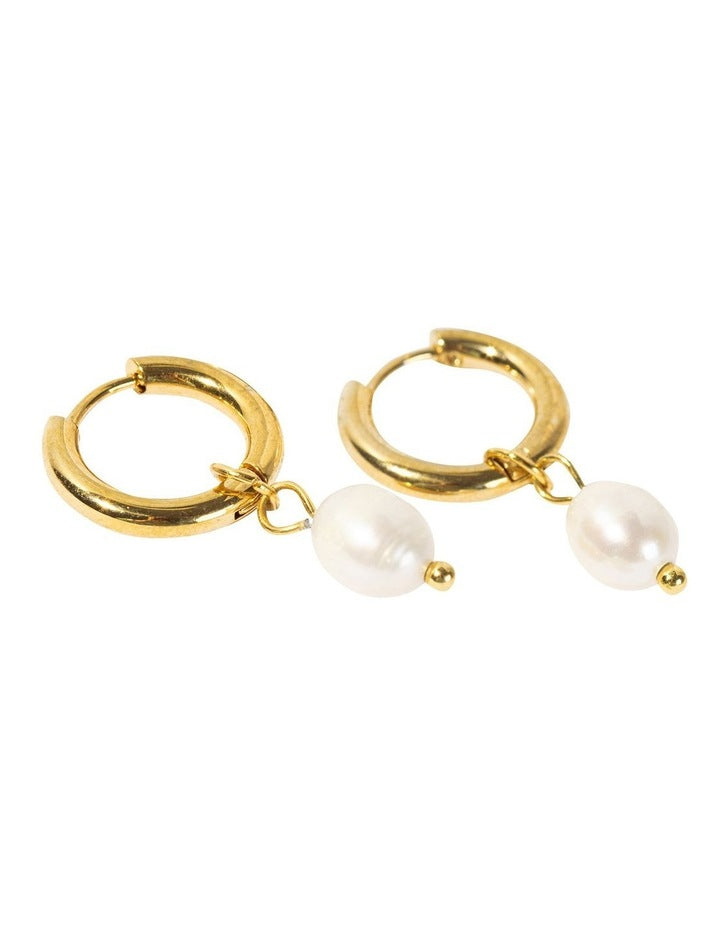 Classic Hoop with Pearl Earring in Gold