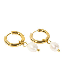 Classic Hoop with Pearl Earring in Gold