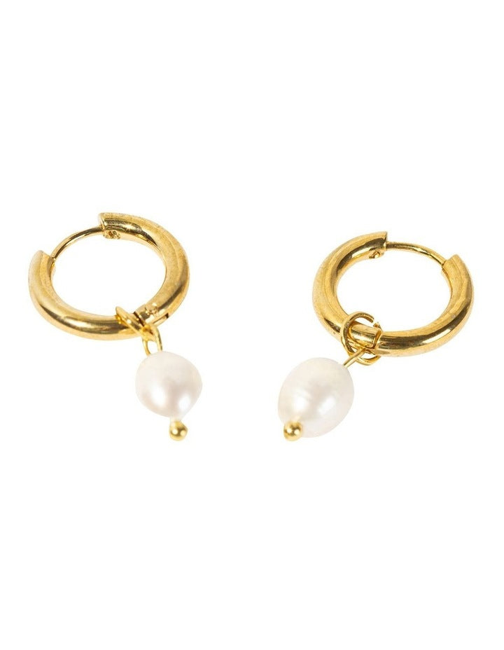Classic Hoop with Pearl Earring in Gold