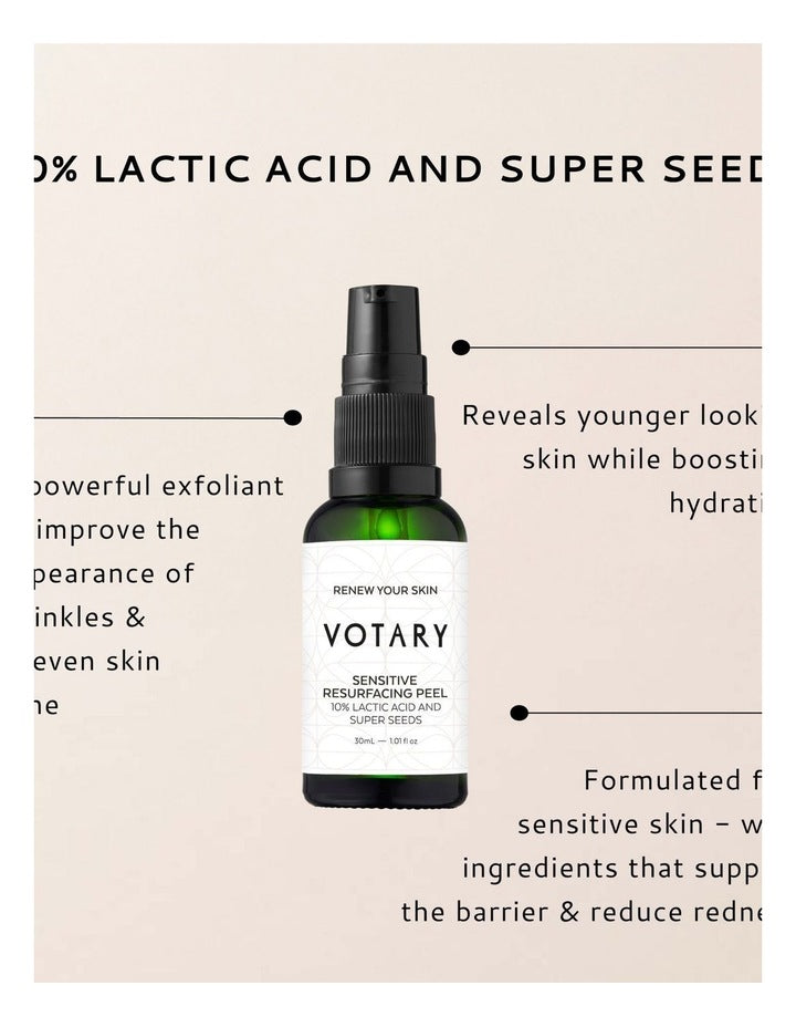 10% Lactic Acid and Super Seeds Sensitive Resurfacing Peel 30ml