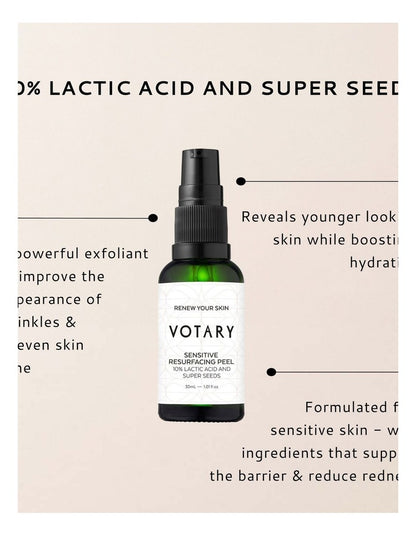 10% Lactic Acid and Super Seeds Sensitive Resurfacing Peel 30ml