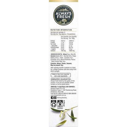Always Fresh Grissini Three Seed & Sea Salt 125g