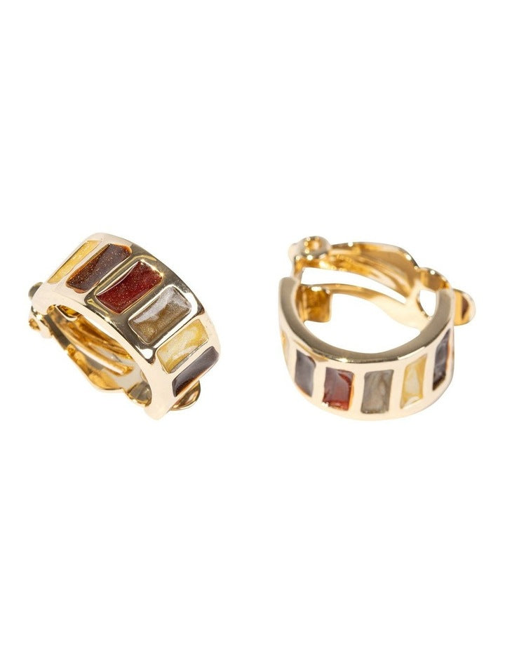 Bezeled Stone Clip Earrings in Multi
