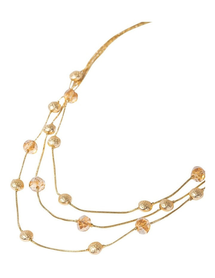 Crystal Bead Station Necklace in Gold