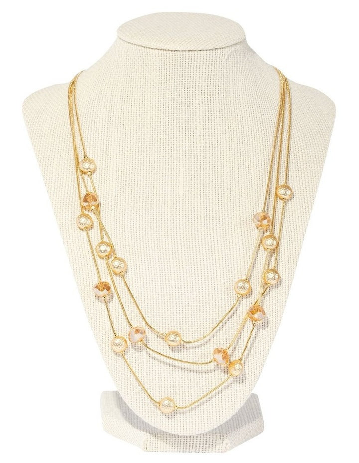 Crystal Bead Station Necklace in Gold