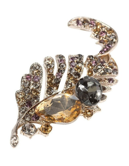 Stone in Leaf Brooch in Multi