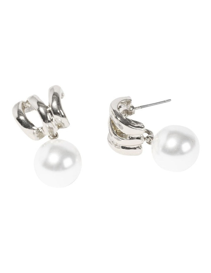 Illusion Pearl Drop Earrings in Silver