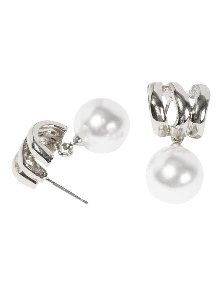 Illusion Pearl Drop Earrings in Silver