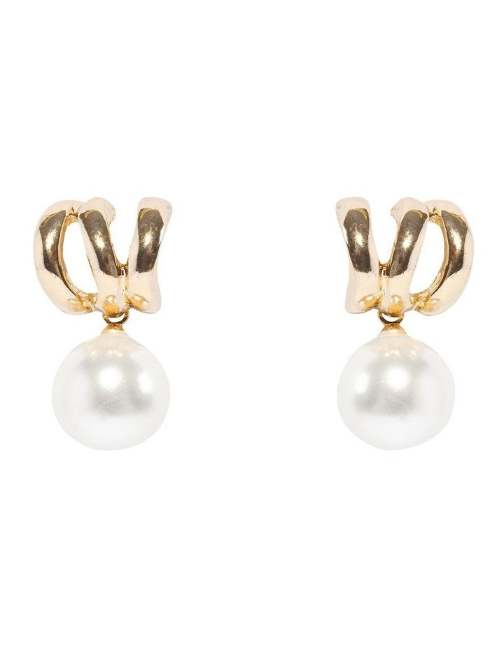 Illusion Pearl Drop Earrings in Gold