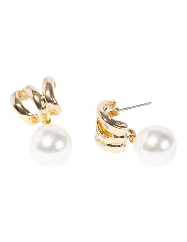 Illusion Pearl Drop Earrings in Gold