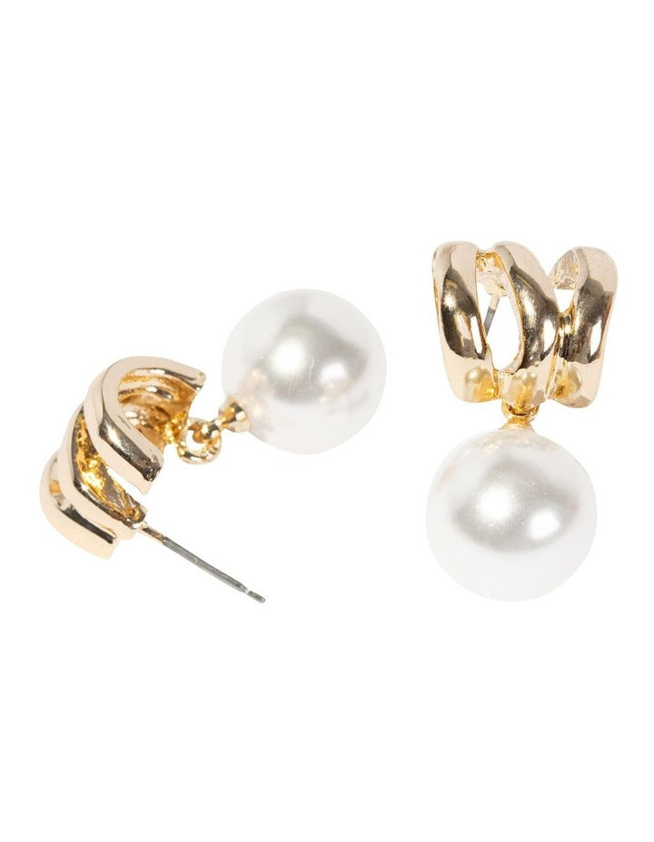 Illusion Pearl Drop Earrings in Gold