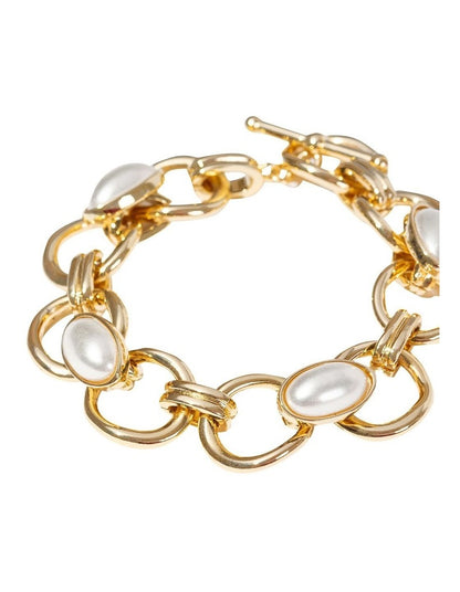 Oval Link Pearl Bracelet in Gold