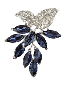 Swaying Crystal Leaf Brooch in Blue