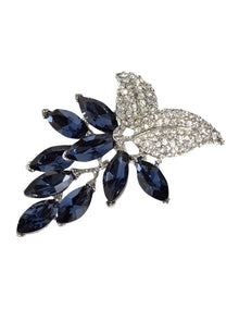 Swaying Crystal Leaf Brooch in Blue