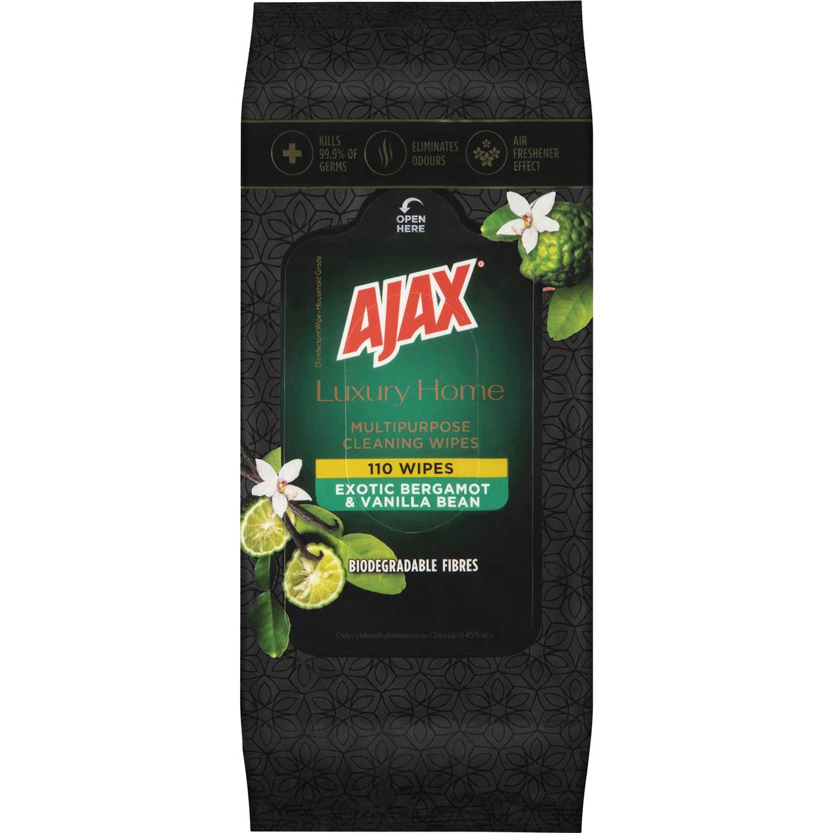 Ajax Luxury Home Cleaning Wipes Exotic Bergamot & Vanilla Bean 110 Pack