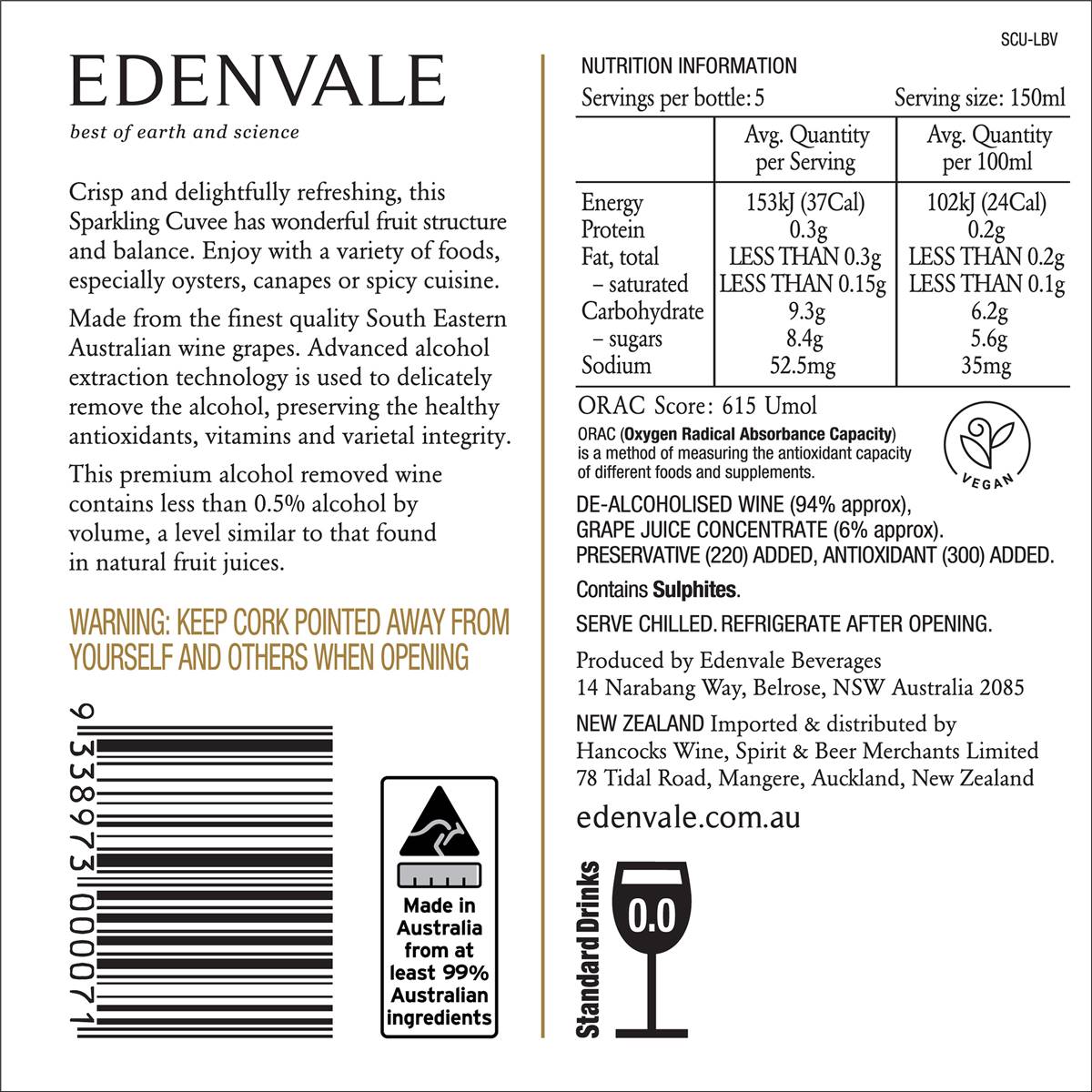 Edenvale Non Alcoholic Wine Sparkling Cuvee 750ml