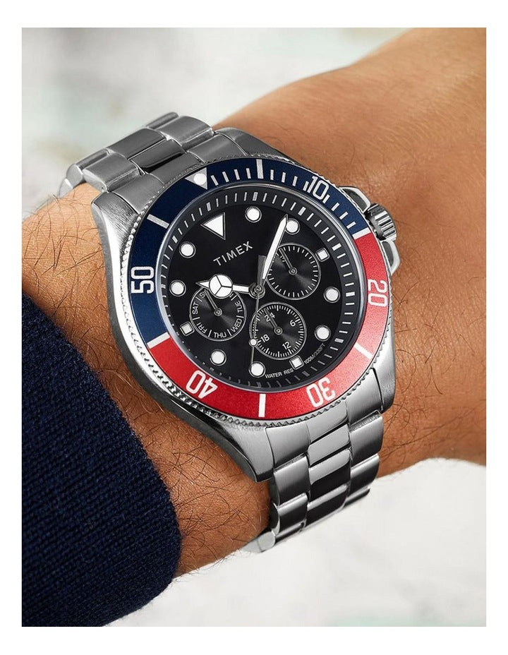 Harborside Coast Multifunction Stainless Steel Bracelet Watch 43mm in Silver
