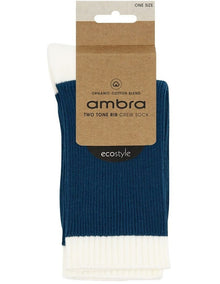 Organic Cotton Blend Two Tone Rib Crew Sock in Empress