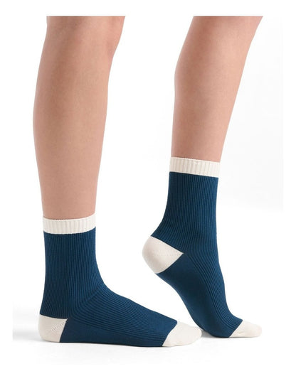 Organic Cotton Blend Two Tone Rib Crew Sock in Empress