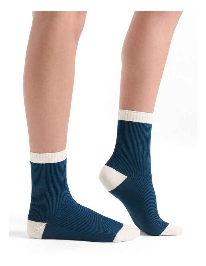 Organic Cotton Two Tone Rib Crew Sock in Empress
