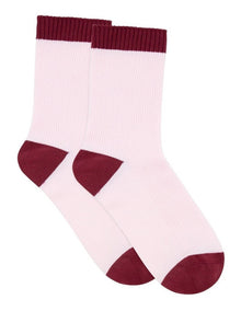 Organic Cotton Two Tone Rib Crew Sock in Dahlia