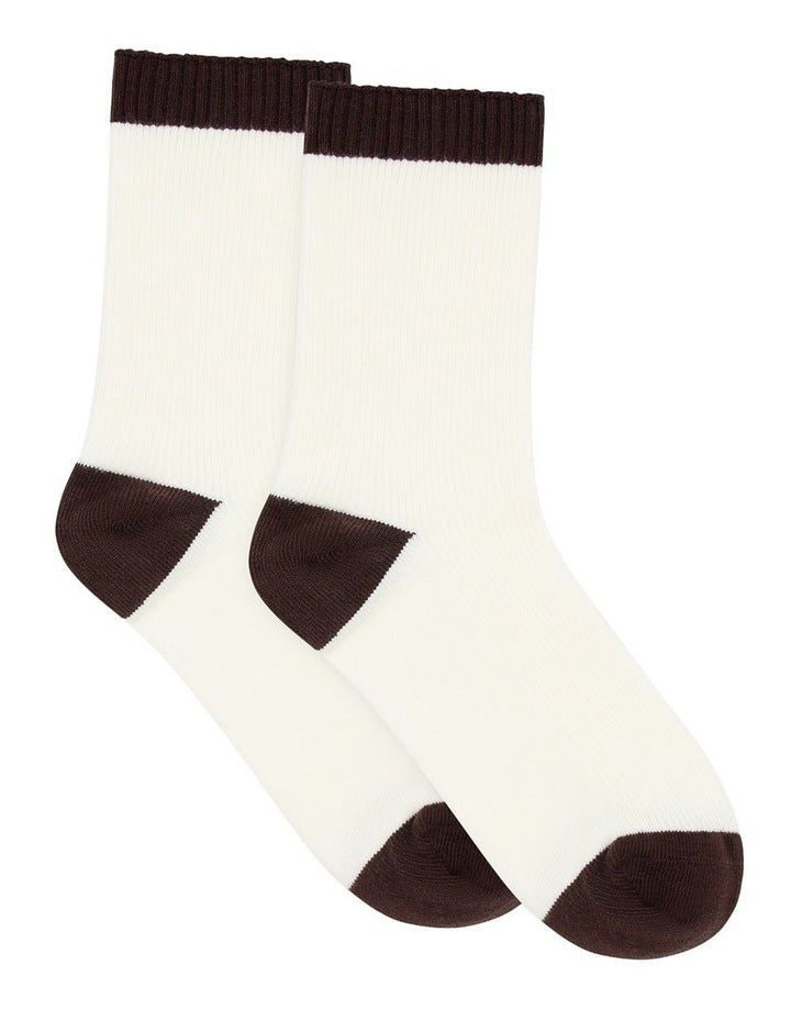 Organic Cotton Blend Two Tone Rib Crew Sock in Buttercream