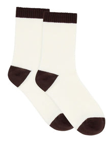 Organic Cotton Blend Two Tone Rib Crew Sock in Buttercream