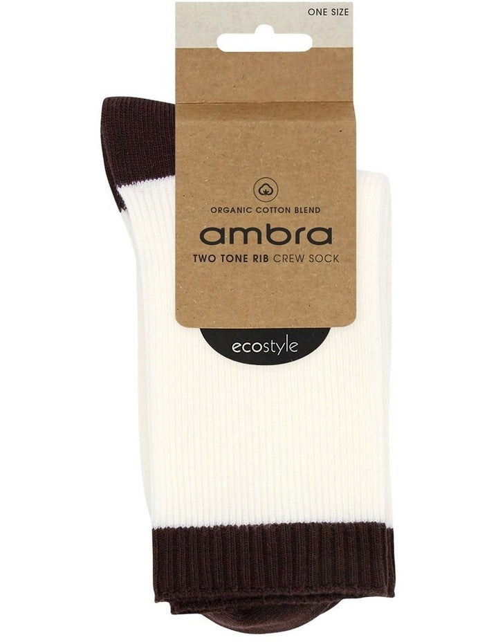Organic Cotton Blend Two Tone Rib Crew Sock in Buttercream